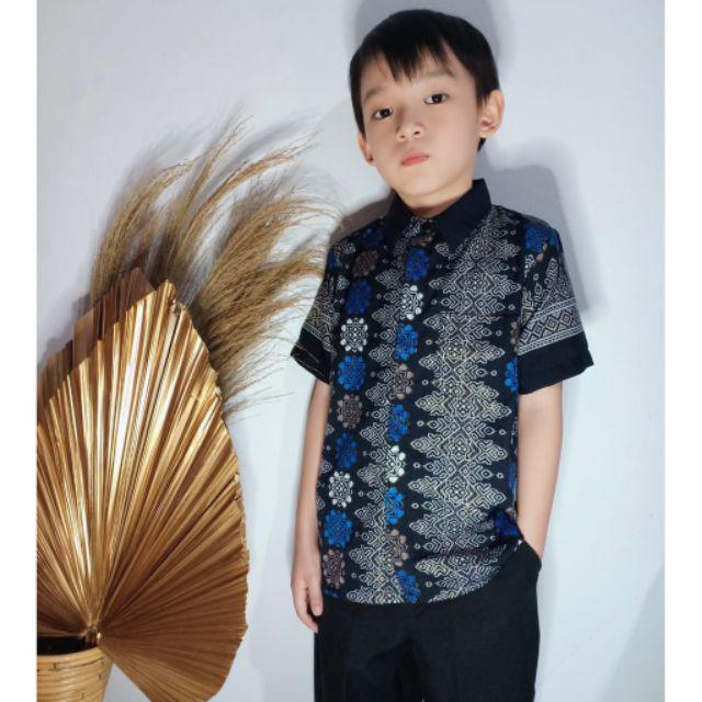 Kemeja Anak Laki Laki Batik Modern Toraja Prada Foil Model Klep Intip(real Pict)