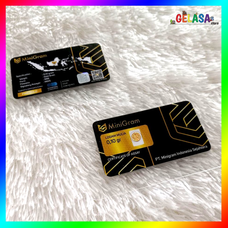 Gelasa Distributor Agen Resmi MINIGRAM Logam Mulia Emas Murni 24k Sertifikat Resmi 0,1 gram