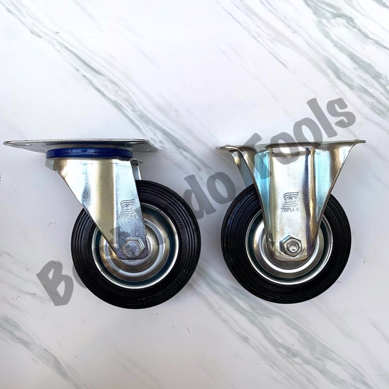 RODA KARET 3" INCH HIDUP MATI BAN TROLLEY ETALASE HITAM BLACK STELING TROLI TROLLY GEROBAK BOOTH BES