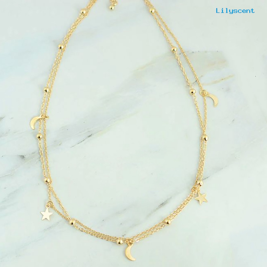 Kalung Choker Lapis Emas Dengan Liontin Bulan Untuk Pesta