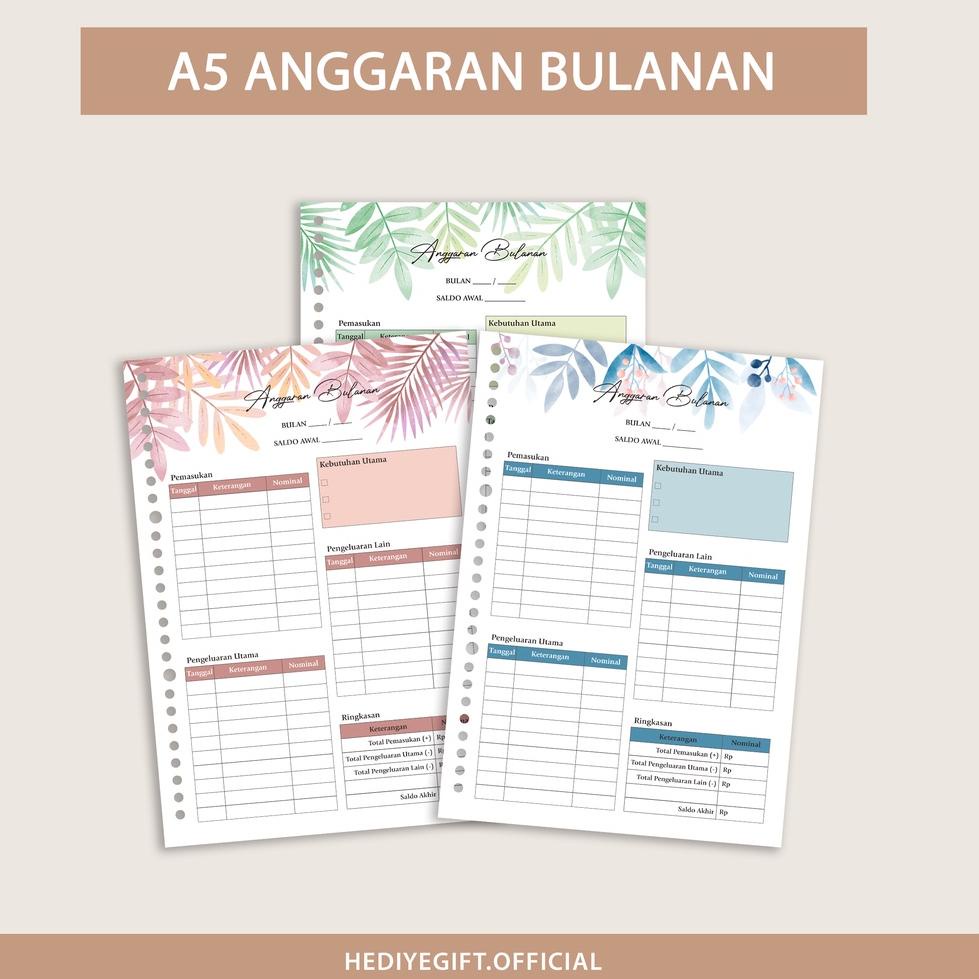 

⇷ A5 Loose Leaf I Anggaran Bulanan - Monthly Budget ⇐