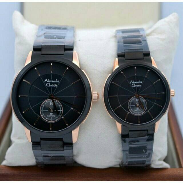 JAM TANGAN COUPLE ALEXANDRE CHRISTIE AC 8546 PASANGAN BLACK ROSEGOLD