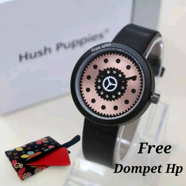 Jam tangan wanita hush puppies/ Jam tangan hush puppies tali kulit free dompet hp