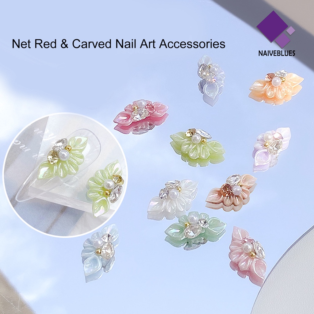 Naiveblue &gt; 10Pcs / Set Hiasan Kuku 3D Bentuk Bunga Aksen Mutiara Imitasi Bahan Resin Untuk Nail Art DIY