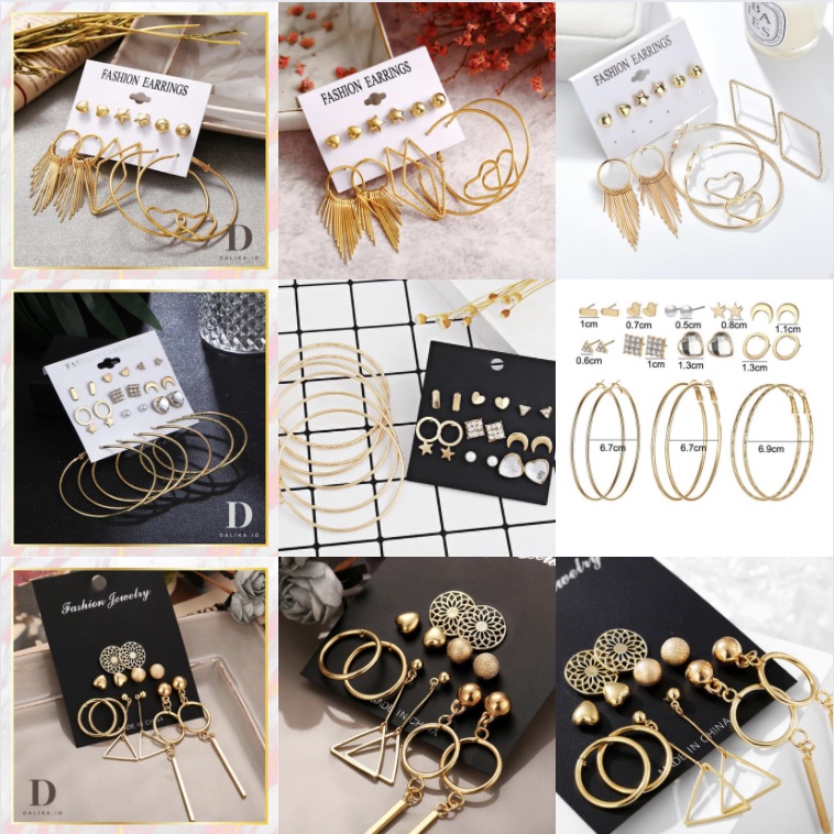 Anting Set 9 pcs/set Mutiara Hoop Drop Rumbai untuk Wanita Korea Aksesoris Earrings Dalika