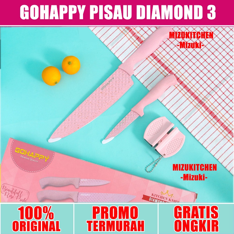 PISAU SET GOHAPPY DIAMOND SERIES 3 PCS GHX63 PINK Knives set kualitas bagus memuaskan