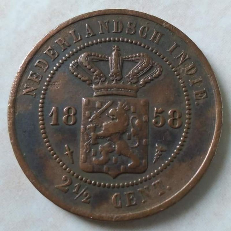 Koin Kuno Benggol 2 1/2 Cent Nederland Indie 1858 Cukup Bagus