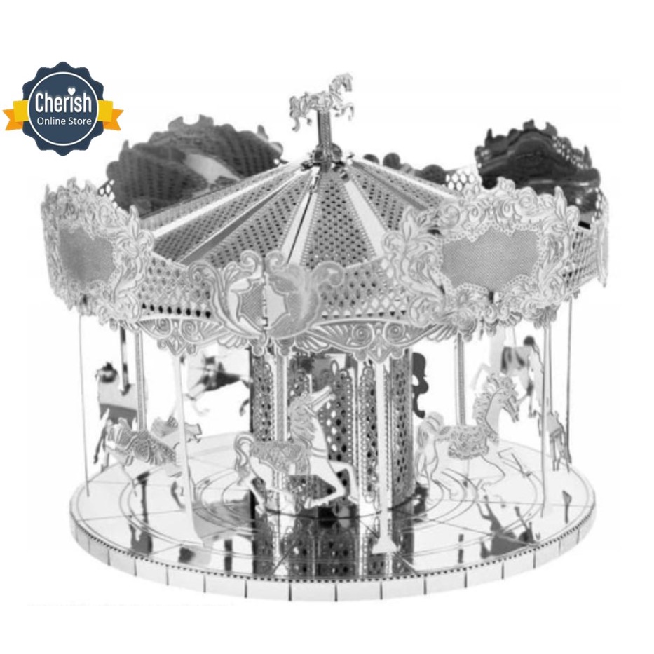 Puzzle 3D Metal MERRY GO ROUND Miniatur Pajangan Komedi Putar MB-041