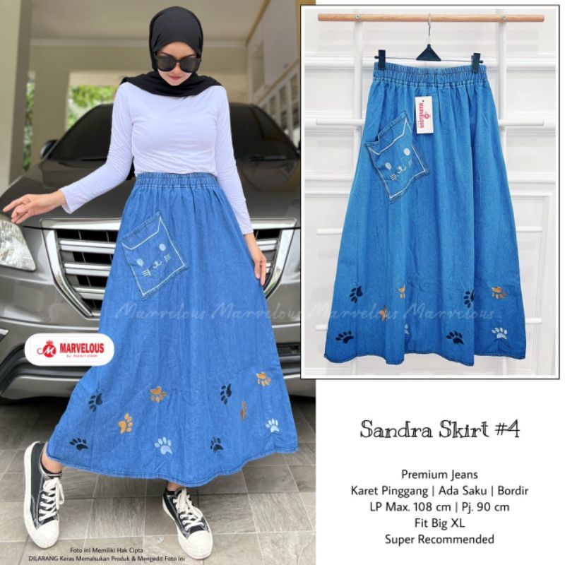 SANDRA SKIRT #4 BY MARVELOUS / ROK JEANS WANITA MUSLIMAH / Rok skirt bordir LP108