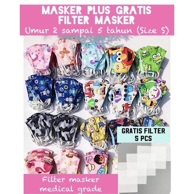 MASKER ANAK 2 SAMPAI 5 TAHUN PLUS FILTER MASKER DAN STOPPER