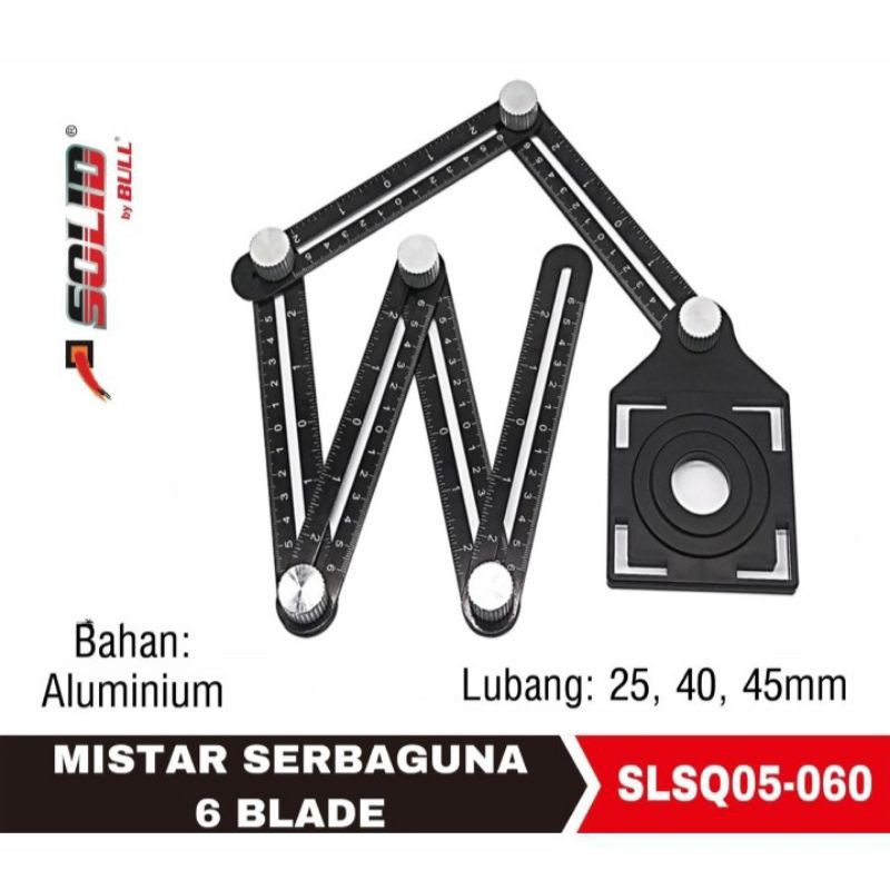 

star penggaris serbaguna 6 blade SOLID SLSQ05-060 siku lipat ukur size 25 bahan