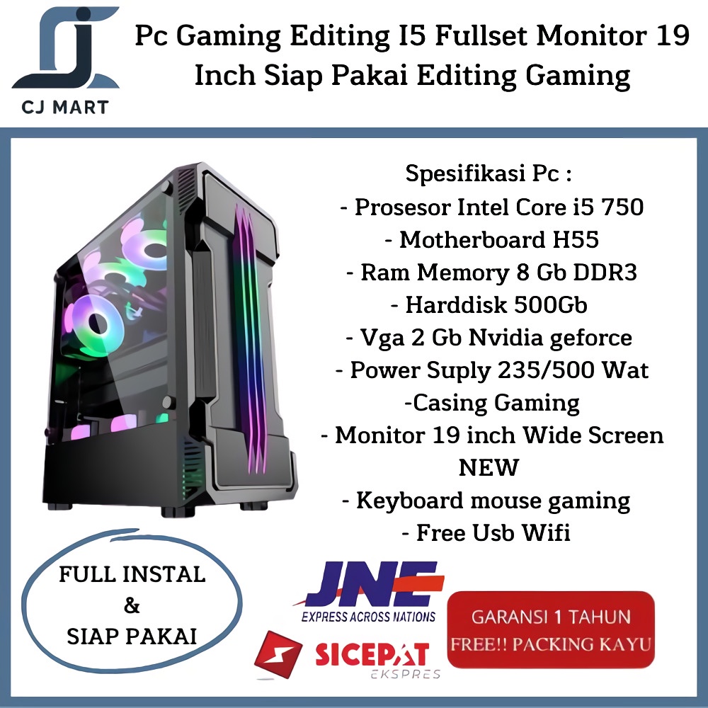 Pc Gaming Editing I5 Fullset Monitor 19 Inch Siap Pakai Editing Gaming