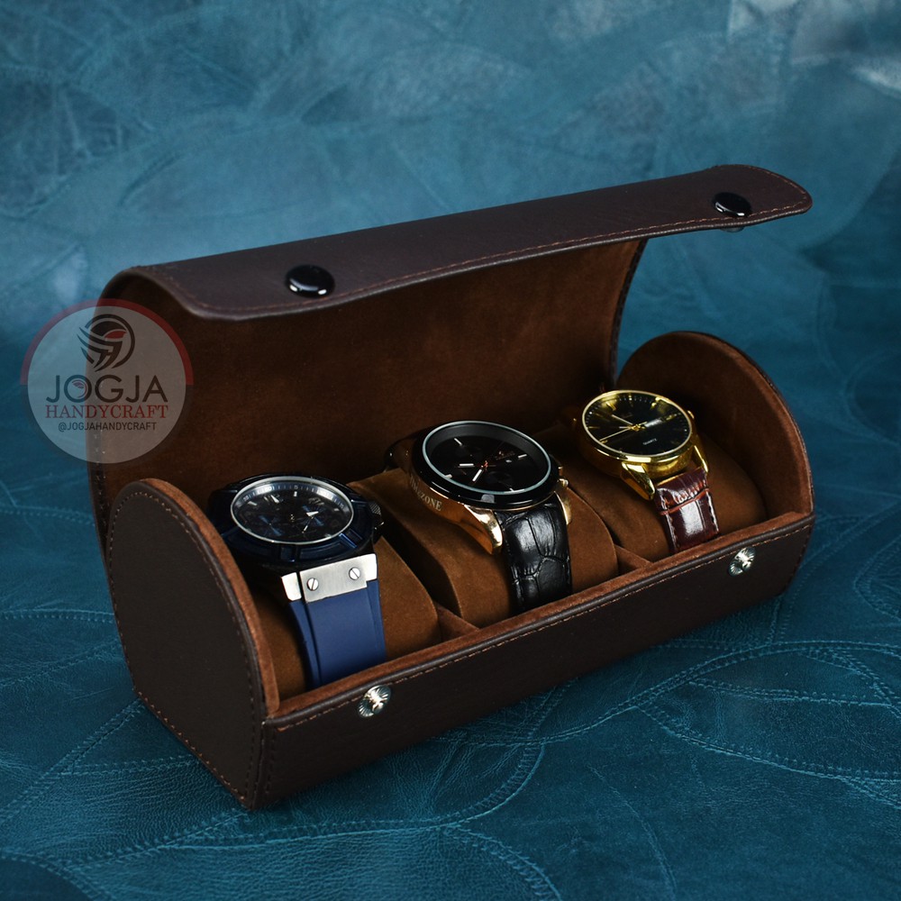 Traveller Watch Case Tube / Tempat Jam Tangan Sport Isi 3 Hitam Merah