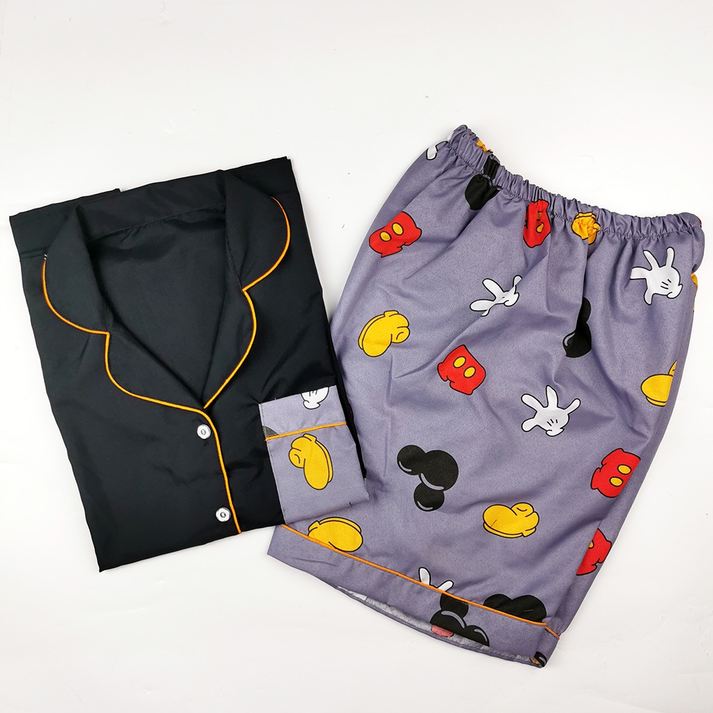Setelan Piyama Dewasa Celana Pendek Lengan Pendek Hotpant All Size-HPL MICKEY GREY2 COM