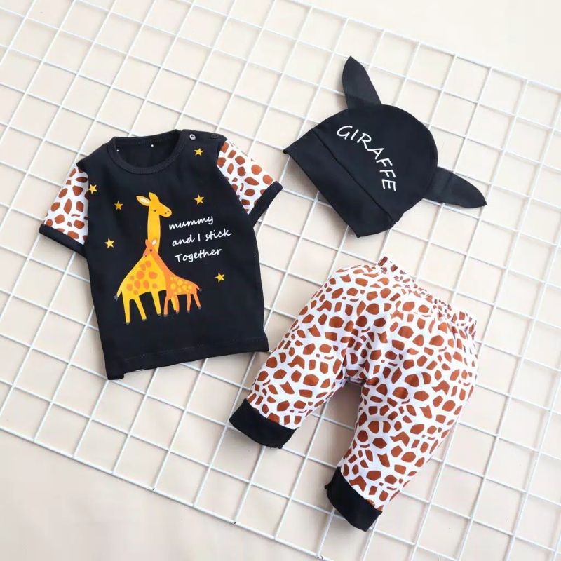 Setelan Anak Bayi Laki-laki Set Topi Karakter Bahan Katun Adem