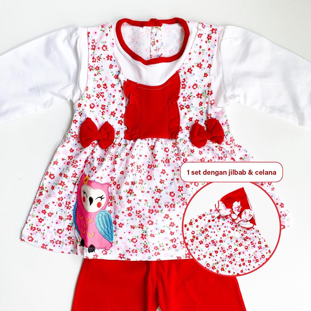 Shania / Sweety Owl Setelan Muslim Anak Perempuan Bagus Lucu Baju Pergi Terbaru Termurah Anak Perempuan Cewek