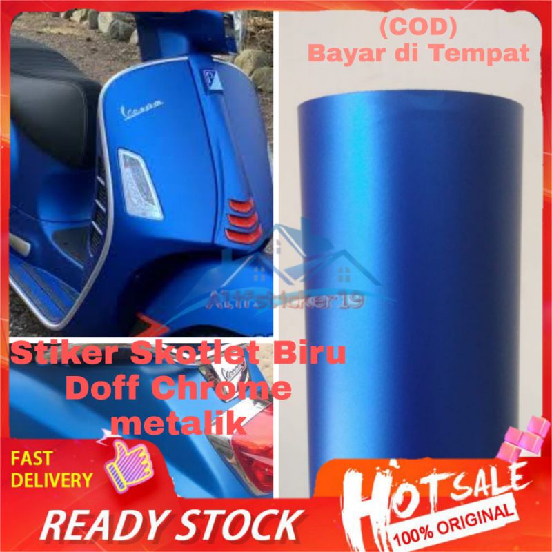 Skotlet Motor Warna Biru Doff Chrome Metalik Stiker Motor Biru Dop Satin