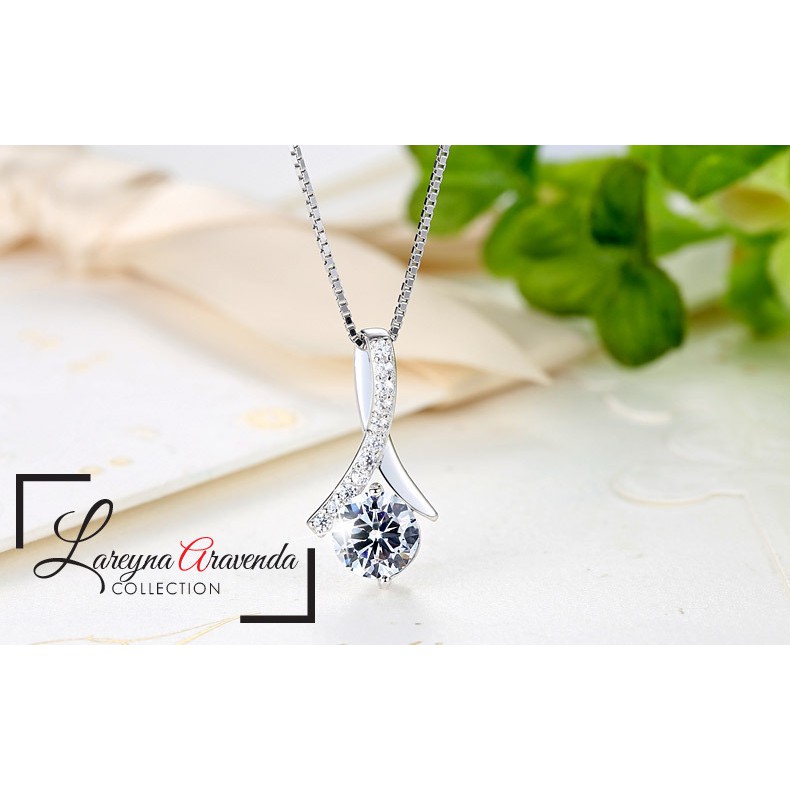 Kalung Titanium Asli + Liontin Model Pita Crystal Kristal Zirconia KL040