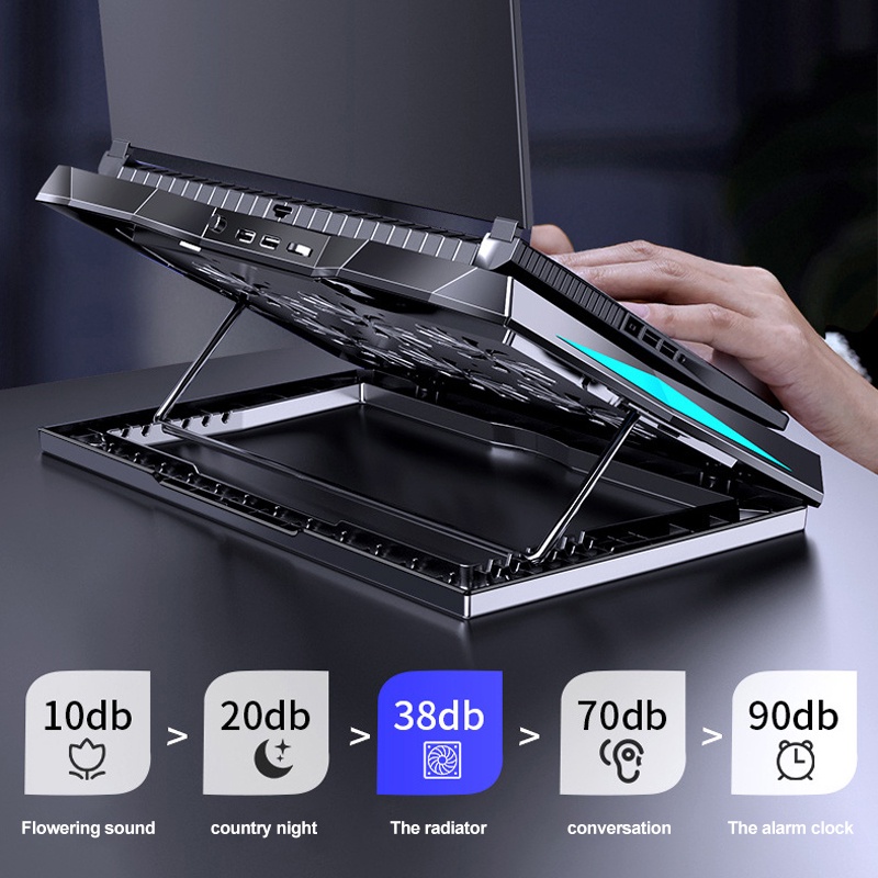 Laptop Cooling Pad Led Screen 6 Fans Two USB Port Cooler Pad RGB Light Notebook Stand for 11-17 Inch
