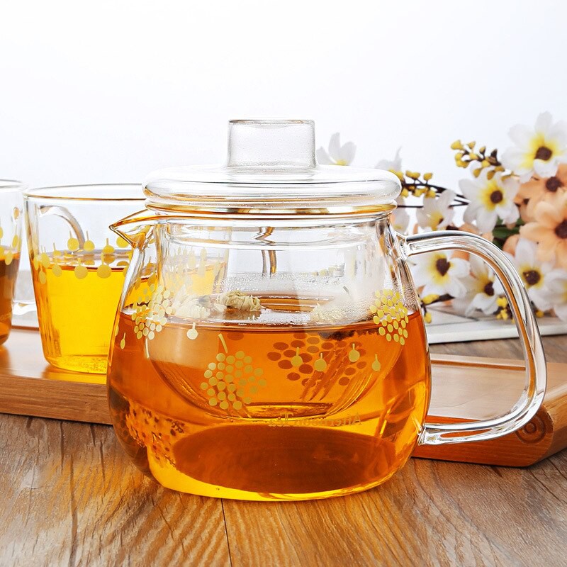 New Arrival Flower tea set 1pot+2cups heat-resistant glass teapot and mug creative drinkware Free