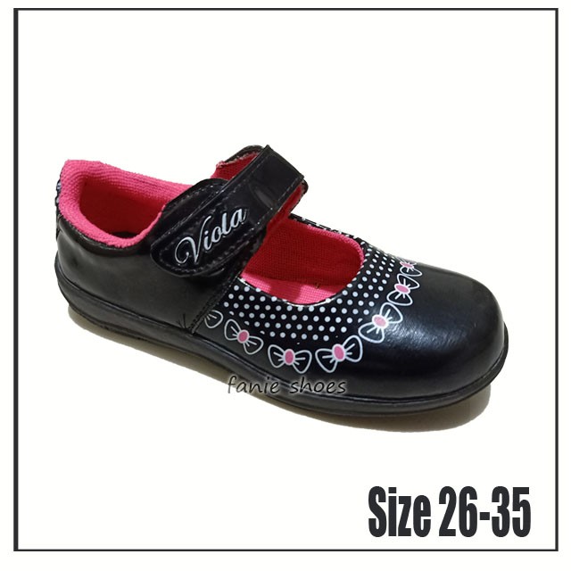 Viola Kitty Pink 31-35 / Sepatu Flat Sekolah Hitam Pink Anak Perempuan TK / Sepatu Pesta Anak