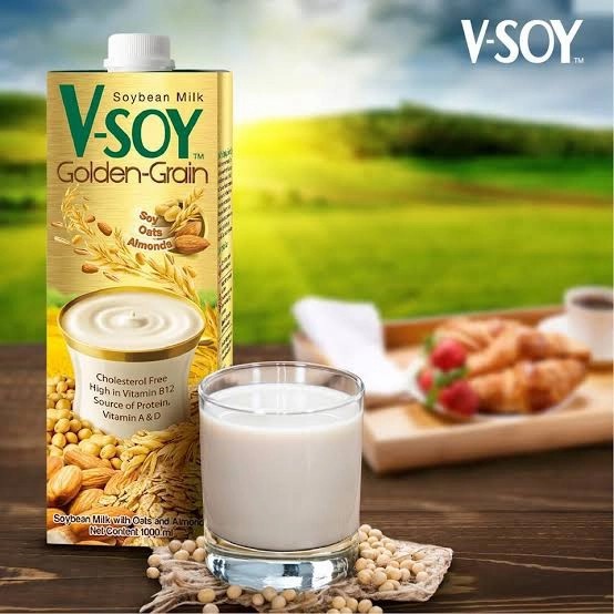 

V-SOY VSOY Soya Milk & Almond Golden Grain UHT 1L 1liter 1 liter emas