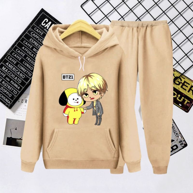 SETELAN HOODIE ANAK BT21 KOREA/SETELAN CELANA PANJANG MODEL KEKINIAN/UMUR 3-16 TAHUN