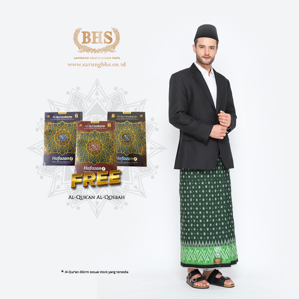 Sarung BHS Royal Gold Motif Ikat Border Dua Warna Hijau Tua