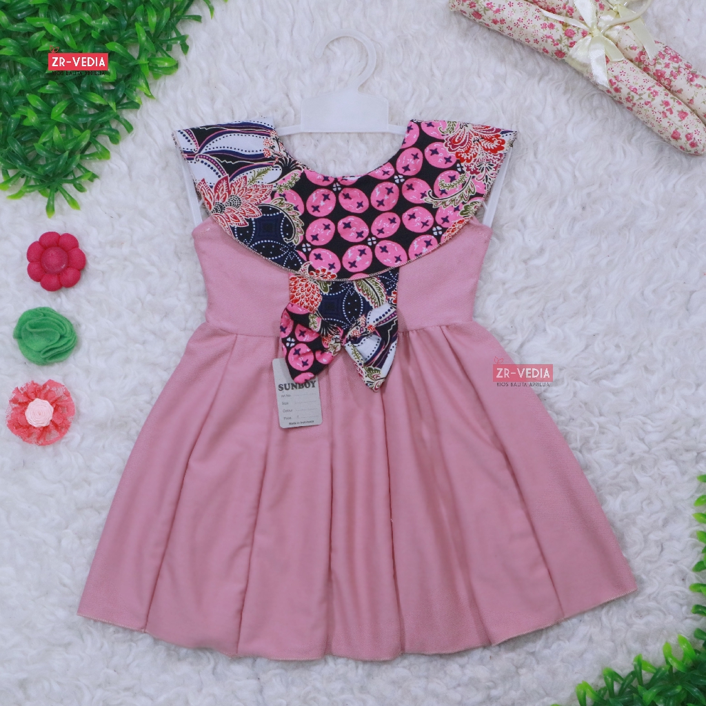 Dress Batik uk Bayi - 4 Tahun / Dres Model Baju Anak Perempuan Pesta Cewek Motif Bunga Modern Murah