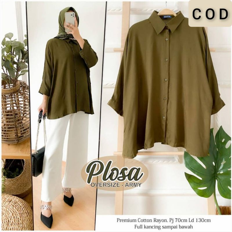 Kemeja Wanita Jumbo LD 130 XXXL / Kemeja Polos Oversize-Army