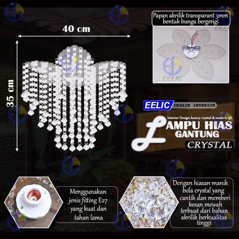 EELIC LHG-169 lampu hias gantung crystal model bunga bergerigi elegant dan mewah desain interior