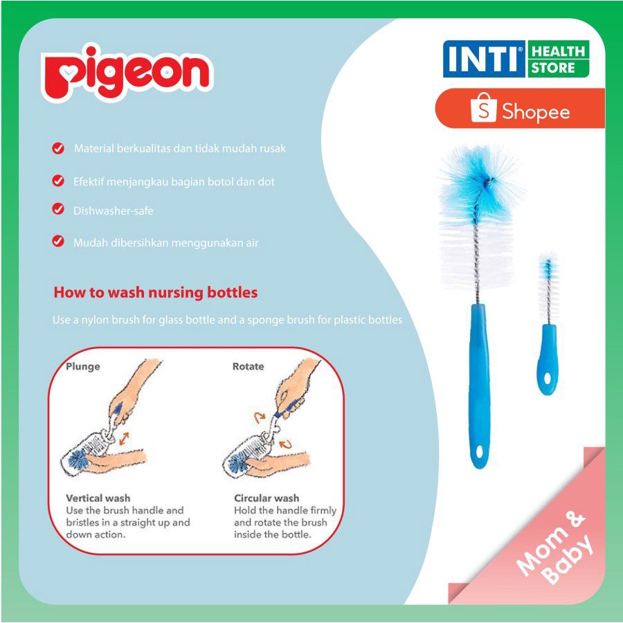 PIGEON 2in1 2 in 1 Bottle &amp; Nipple Rotary Brush Basic | Sikat Botol Susu Nilon