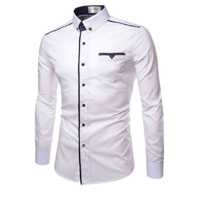 ATASAN KEMEJA HEM PAKAIAN BAJU PRIA LENGAN PANJANG WARNA WHITE PUTIH BAHAN KATUN COTTON ORIGINAL