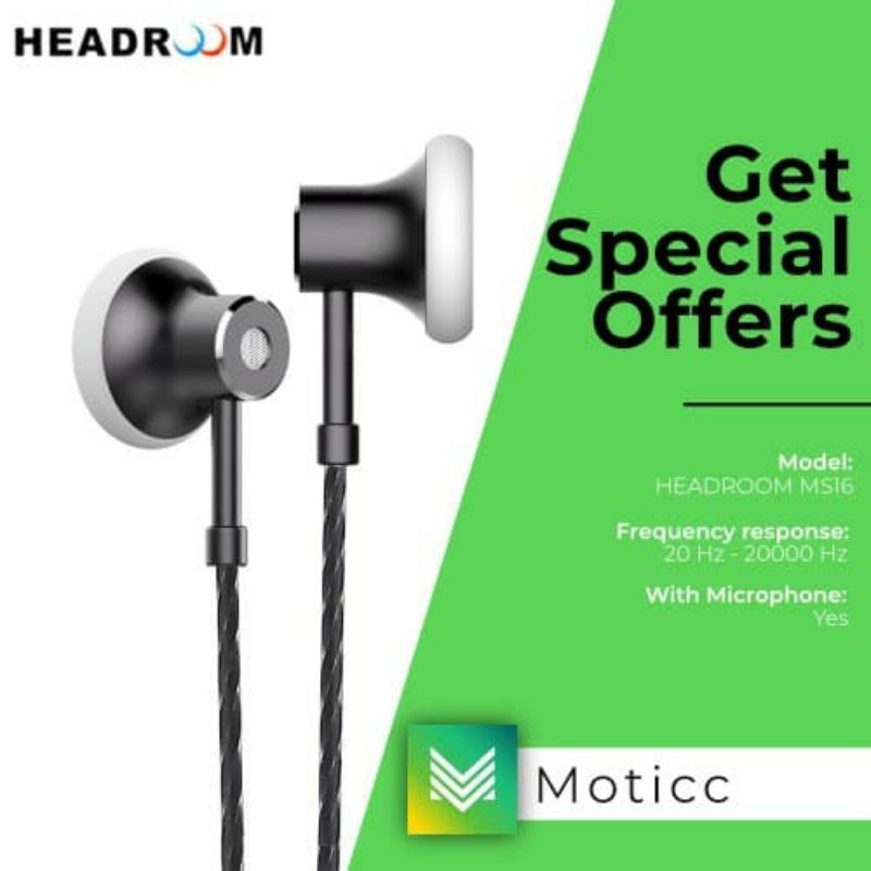 HEADROOM MS16 with Mic In Ear Earphone Earbuds Headset Volume Control