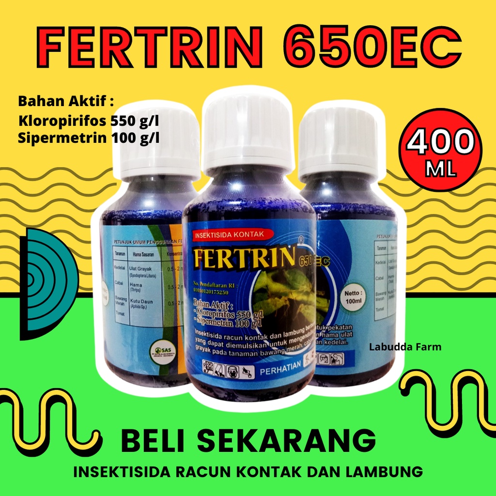 Fertrin 650ec Insektisida Ulat Grayak dan Hama Thrips Pembasmi Serangga Bahan Aktif Klorpirifos dan 