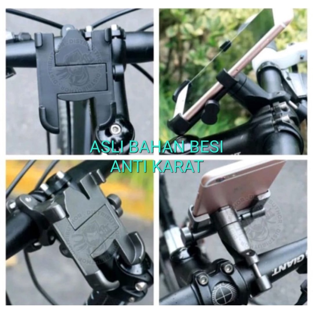 J448 HOLDER HANPON SEPEDA MOTOR ASLI BAHAN BESI ANTI KARAT STANG SPION GPS ALMUNIUM BRACKET PEGANGAN GANTUNGAN PENGAMAN UNIVERSAL TEMPAT HANDPHONE PENYANGGA STAND STANDING BISA SEPEDA BISA MOTOR BISA DIGUNAKAN MAX 7 INCI COCOK BUAT OJOL MAUPUN PRIBADI