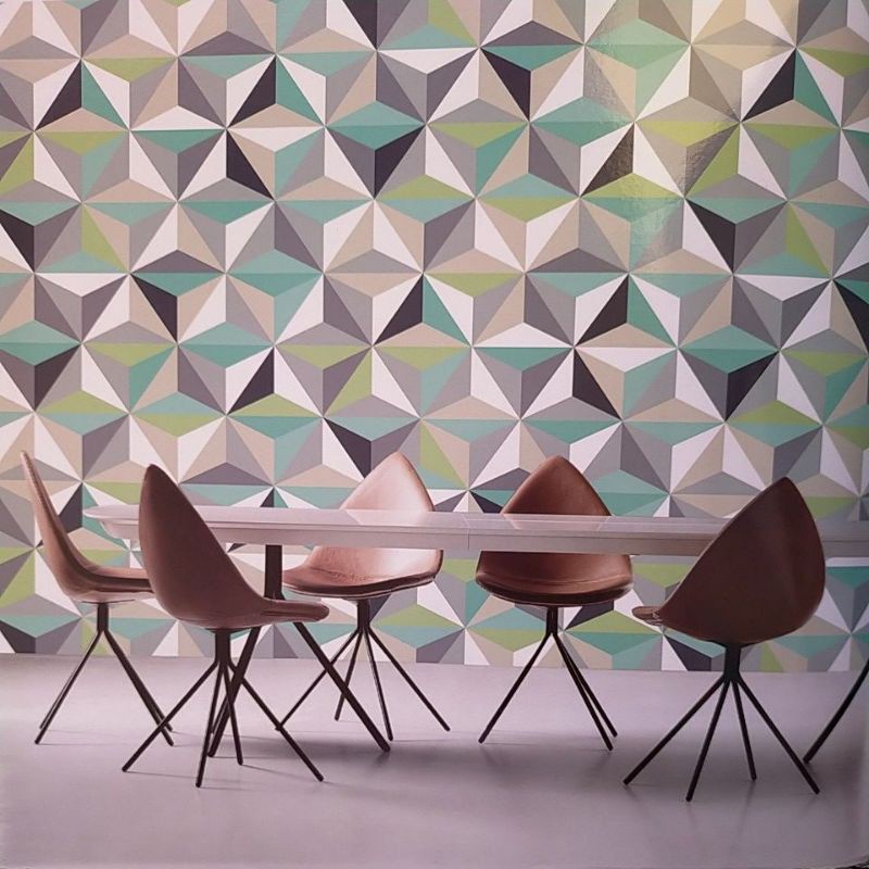 wallpaper dinding 3D geometric biru tosca