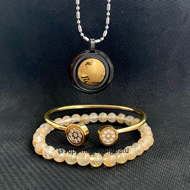 SET PAKET KALUNG BUMI GELANG BULAT MATA GELANG CITRINE QUANTUM KESEHATAN