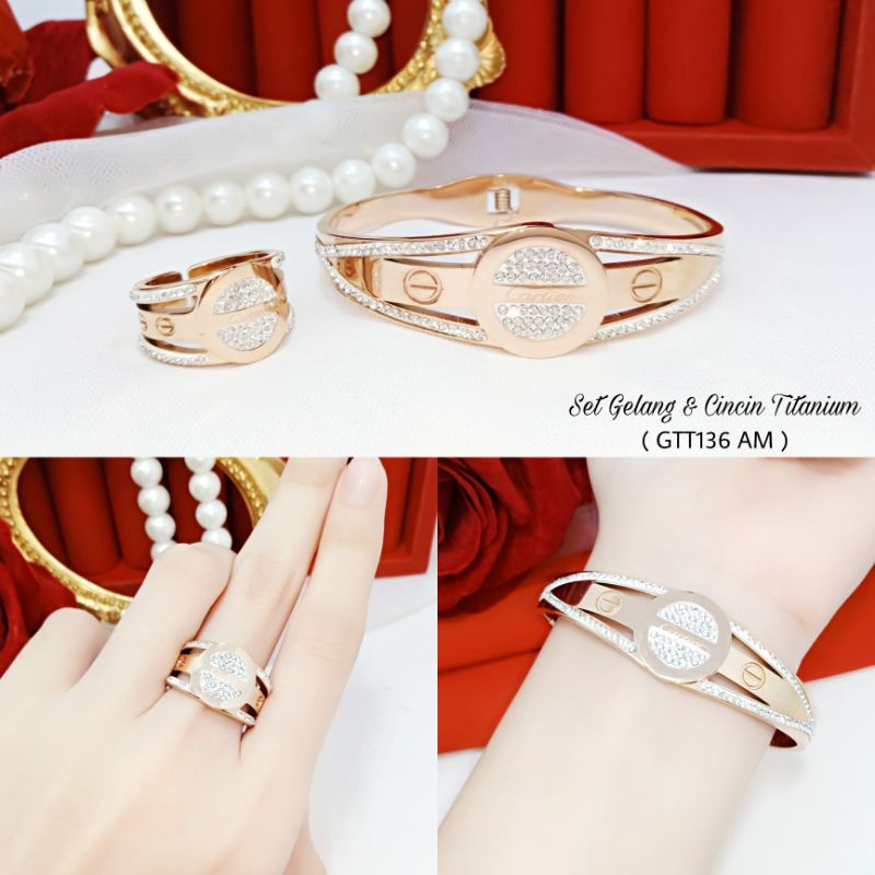 Gelang Set Cincin Titanium Rose Glod GTT136 AM