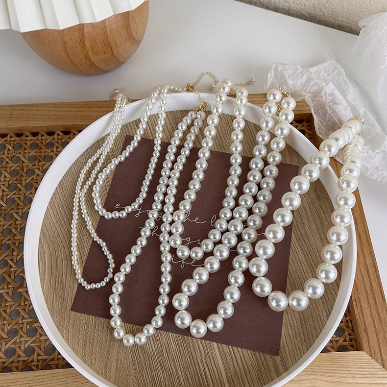 HIGH QUALITY PEARL NECKLACE FRENCH GIRLY SIMPLE CLAVICLE CHAIN SIMPLE KALUNG MUTIARA INS RETRO VINTAGE AKSESORIS WANITA FEMINIM PERHIASAN