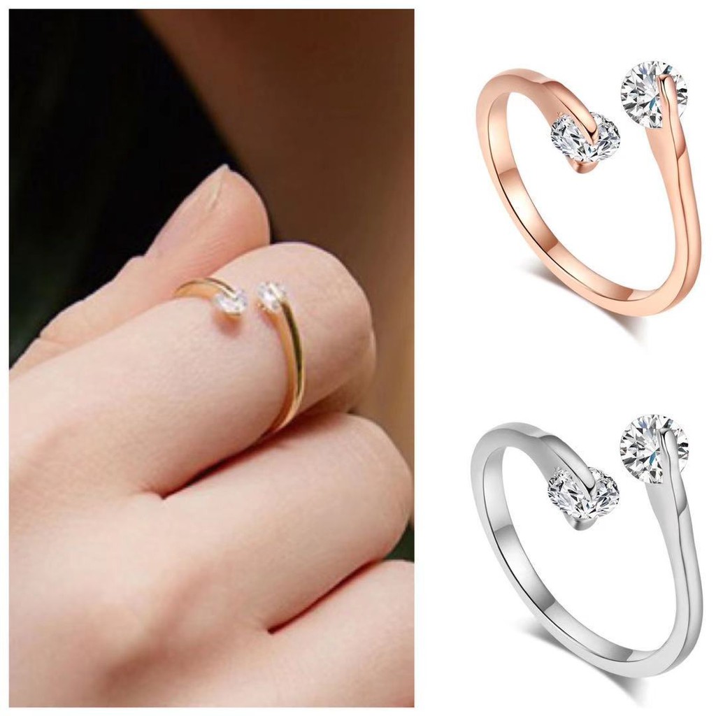 Cincin Silver Sterling Simple Elegan Dengan Kristal + Berlian Imitasi Untuk Wanita