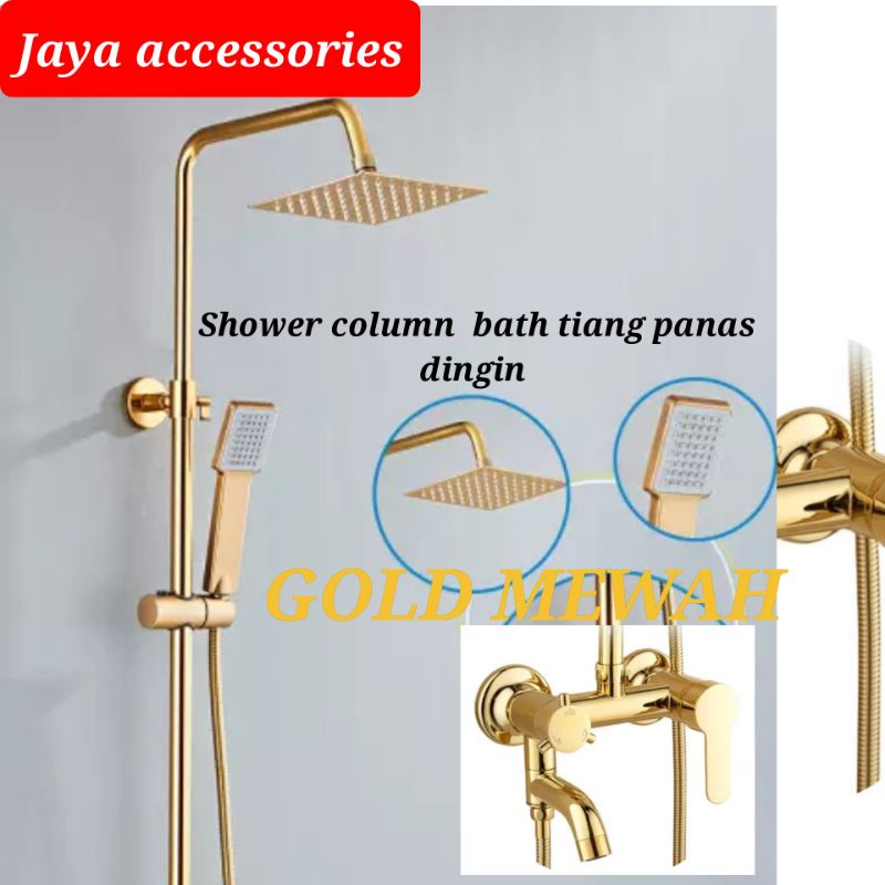 kran shower column panas dingin Gold mewah shower rainhall
