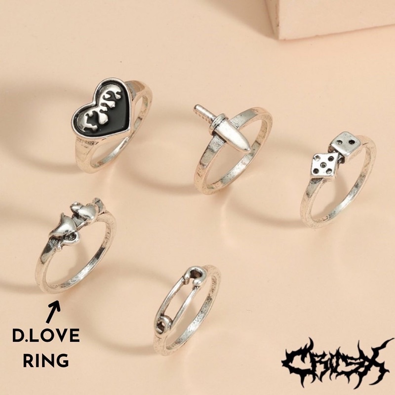 5PCS SWORD RING SET / HIP HOP PUNK SILVER METAL RING SET / CINCIN SET 5 IN 1 VINTAGE LOVE RING DICE RING PIN RING CINCIN PEDANG CINCIN DADU HATI CINCIN COUPLE RING KOREAN STYLE RING CINCIN STYLE KOREA CINCIN AESTHETIC RING CINCIN PRIA CINCIN WANITA