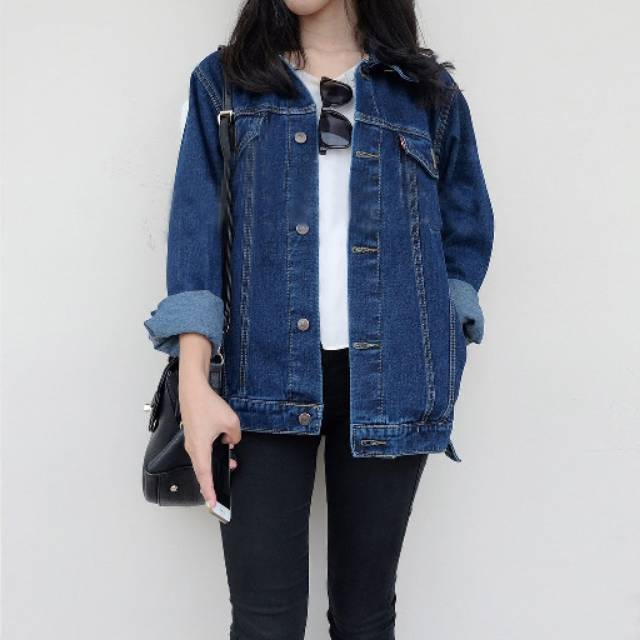 Jaket jeans pria Bahan Jeans tebal Warna Biru muda Hitam 