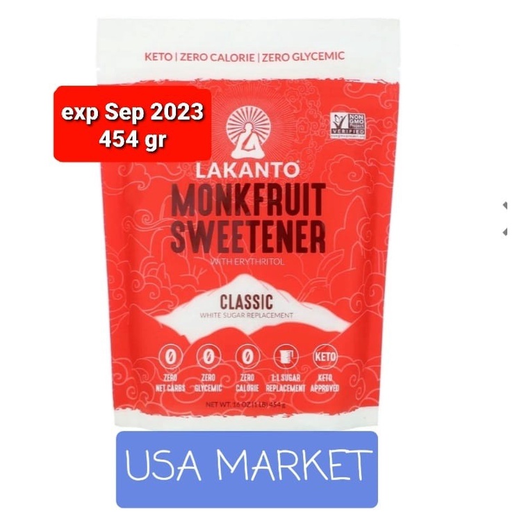 

Lakanto monkfruit monk fruit sweetener ,erythritol, classic 454 gr