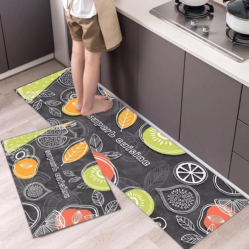 TOKO MUDA Keset Dapur Premium Anti Slip Keset Kaki Motif 2in1 Keset Ruang Makan 120x40 dan 40x60 lwk02