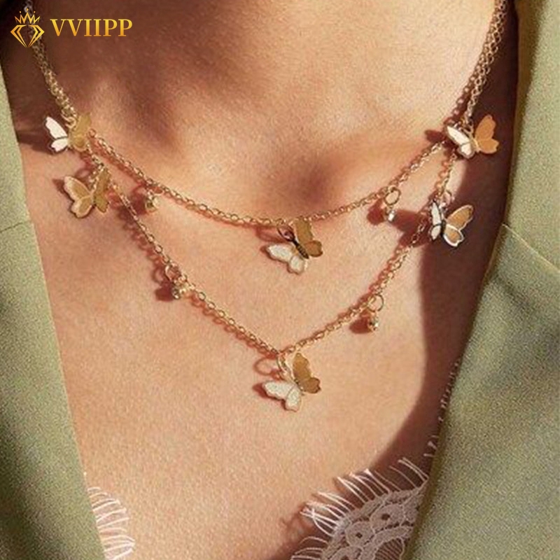 Korean Perak Kalung Rantai Choker Multilayer Warna Emas Aksen Mutiara Gaya Vintage Untuk Wanita Aksesoris