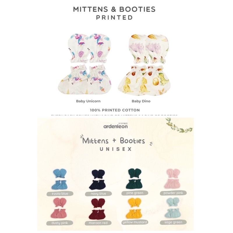 Arden &amp; Leon Mitten &amp; Booties PRINTED/ POLOS / Sarung Tangan Kaki / STK (1 pasang)