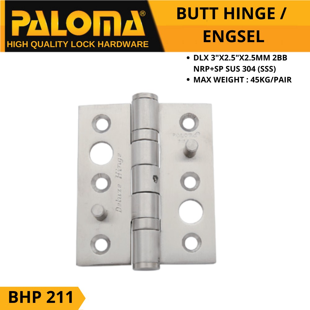 PALOMA BHP 211 BUTT HINGE ENGSEL JENDELA DLX 3&quot;X2,5&quot;X2,5MM 2BB NRP+SP