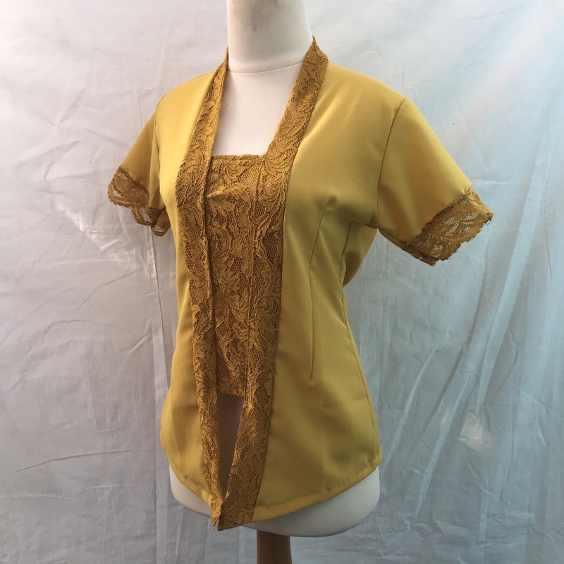 Kebaya bali bed kutu baru mostcref kombinasi brokat sofia strait tangan pendek-Kuning sandat